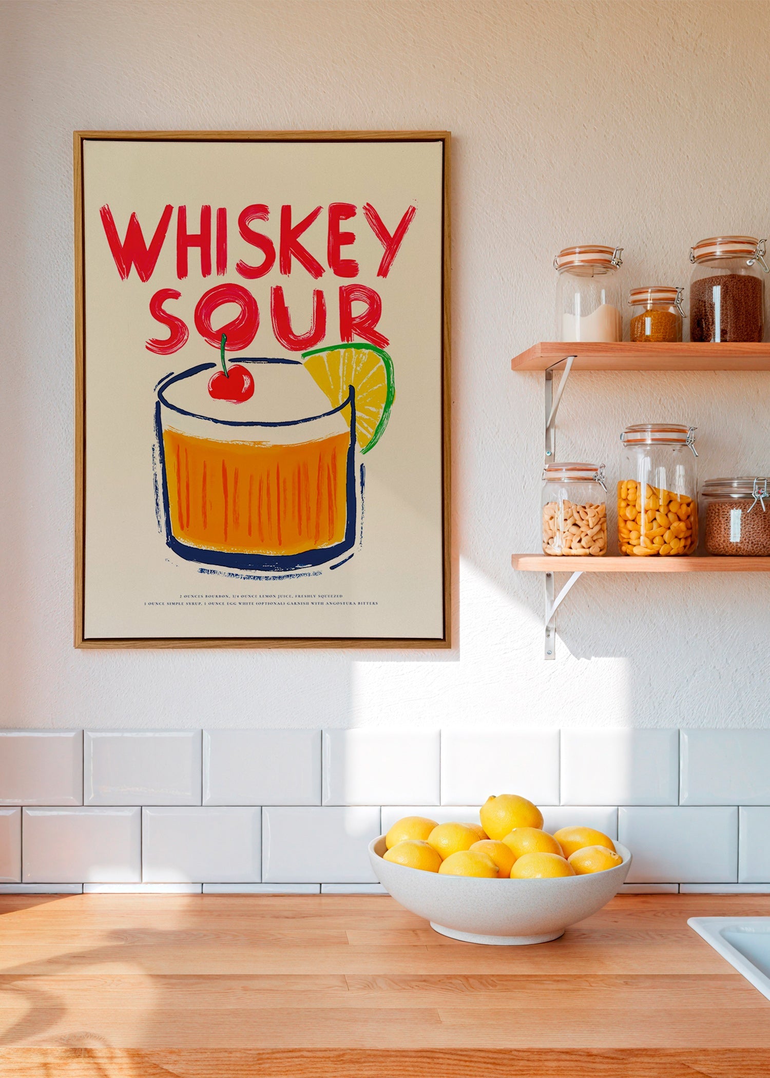 Kitchen art Whiskey Sour cocktail illustration
