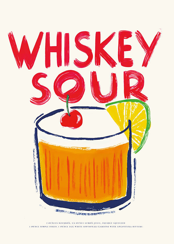 Kitchen art Whiskey Sour cocktail illustration
