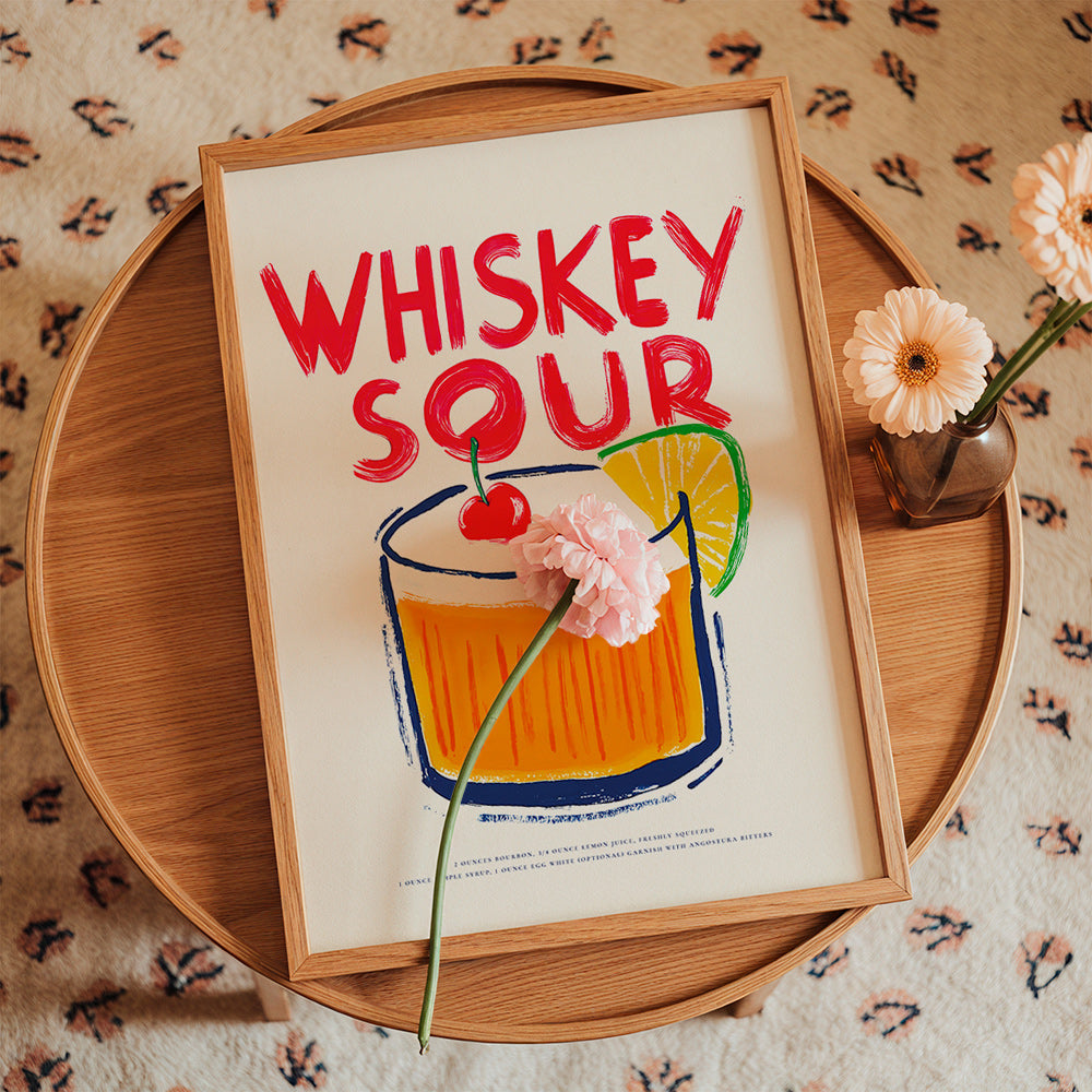 Kitchen art Whiskey Sour cocktail illustration
