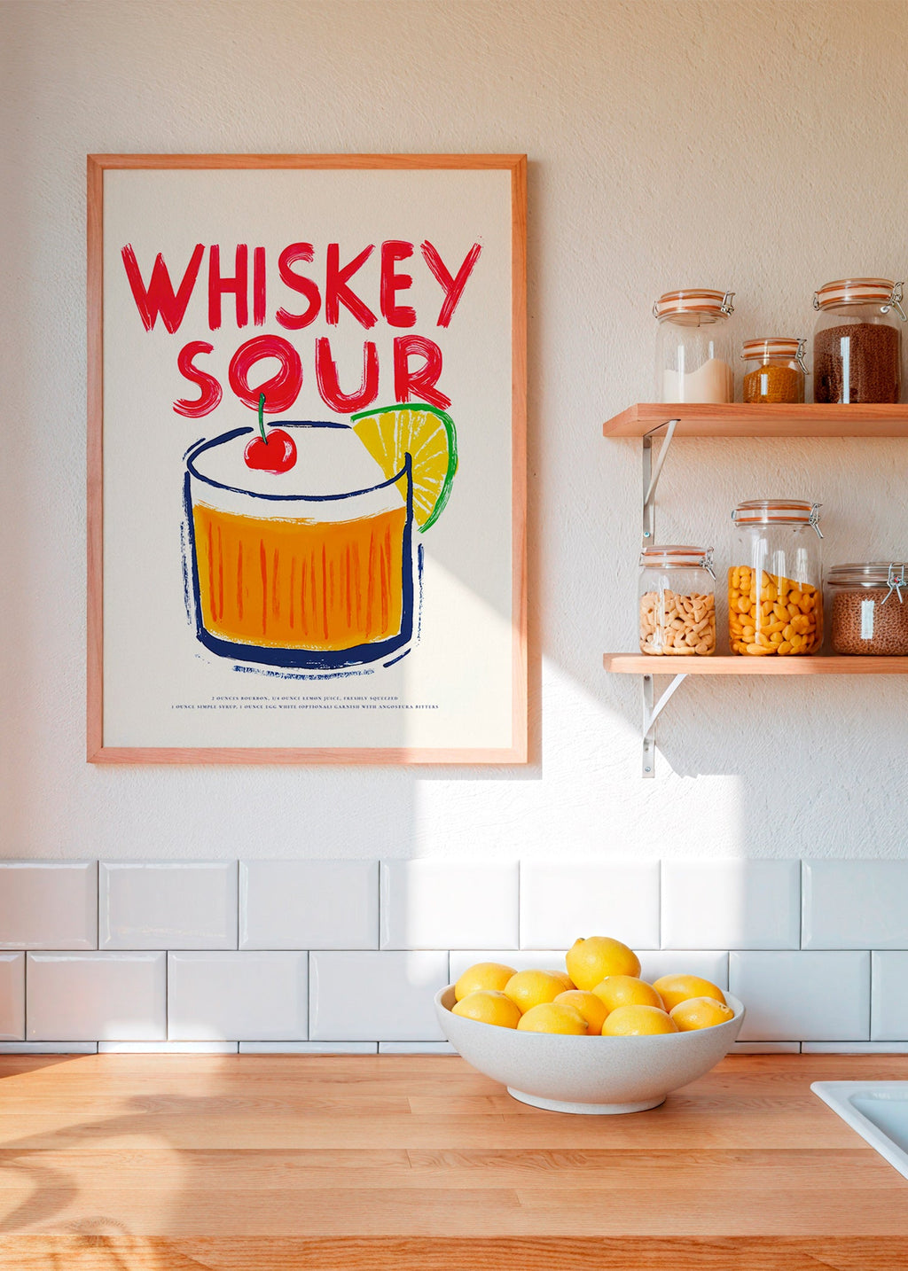 Kitchen art Whiskey Sour cocktail illustration