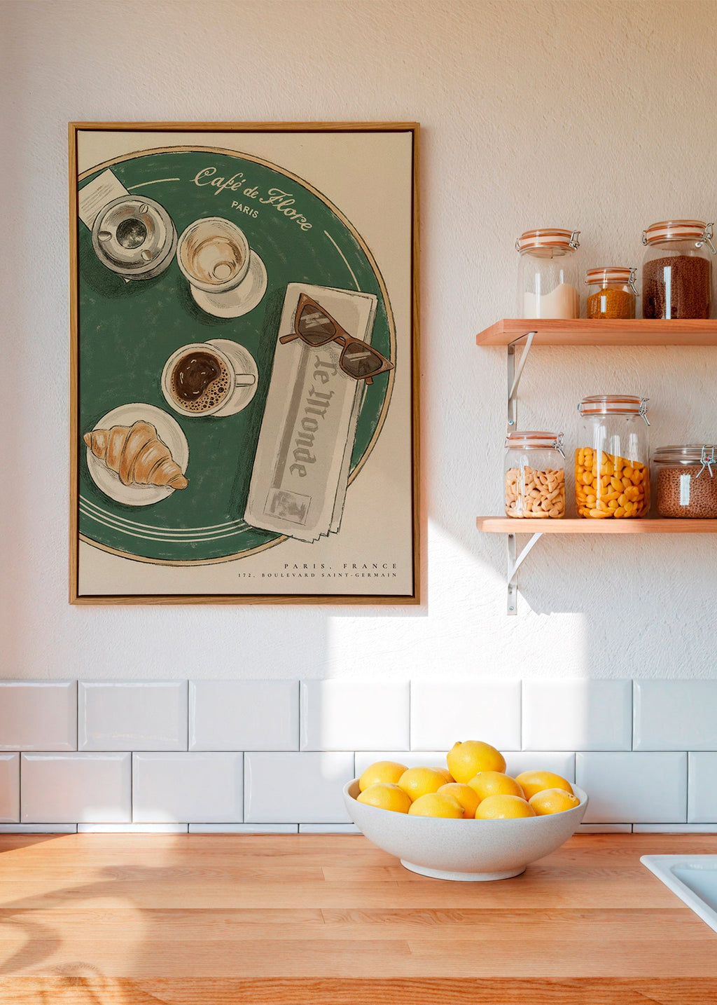 Kitchen art Café de Flore illustrated croissant