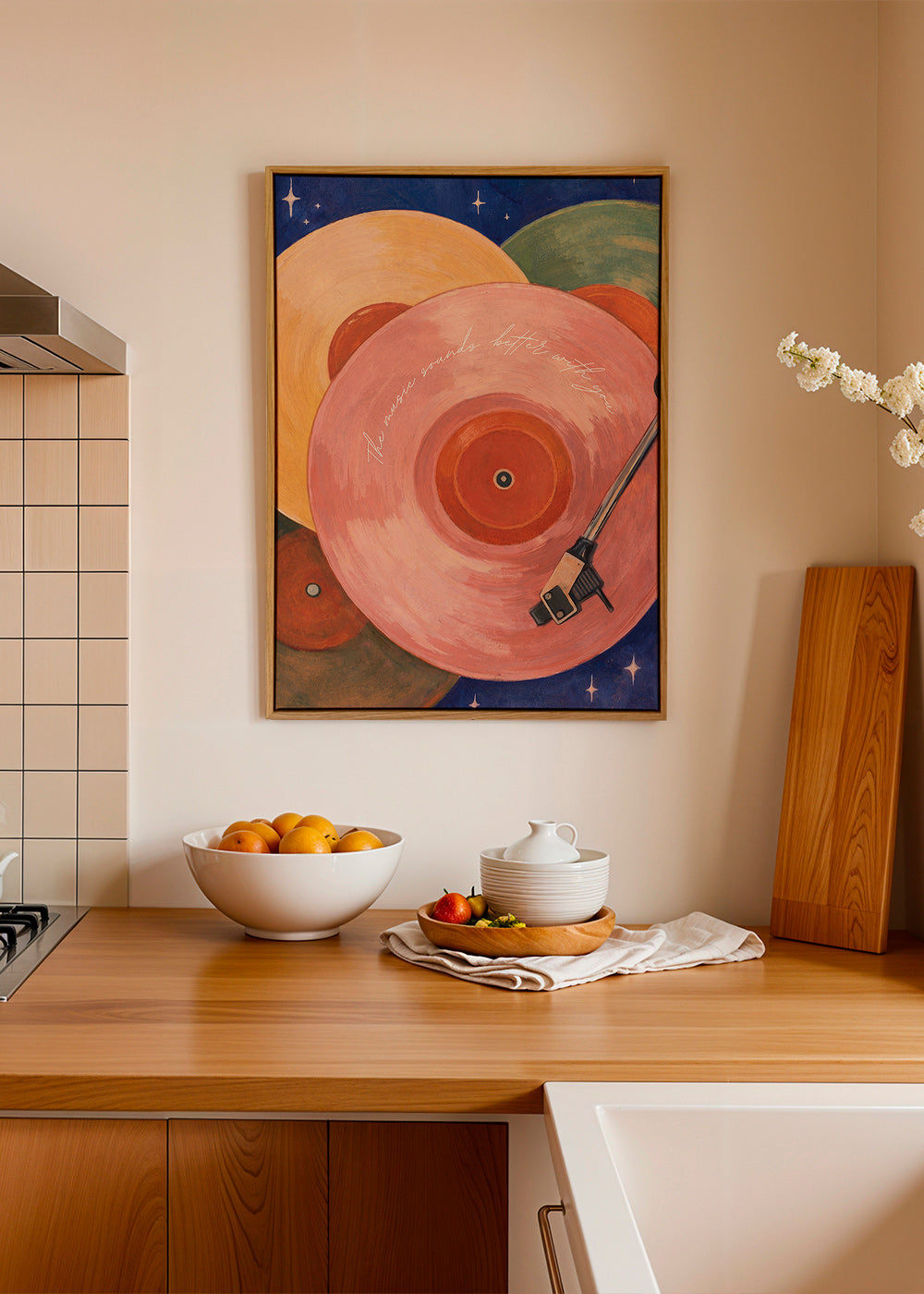 Pink vinyl illustration with turntable arm