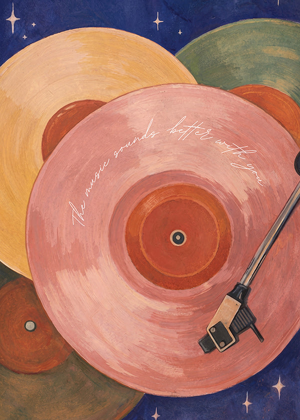 Pink vinyl illustration with turntable arm