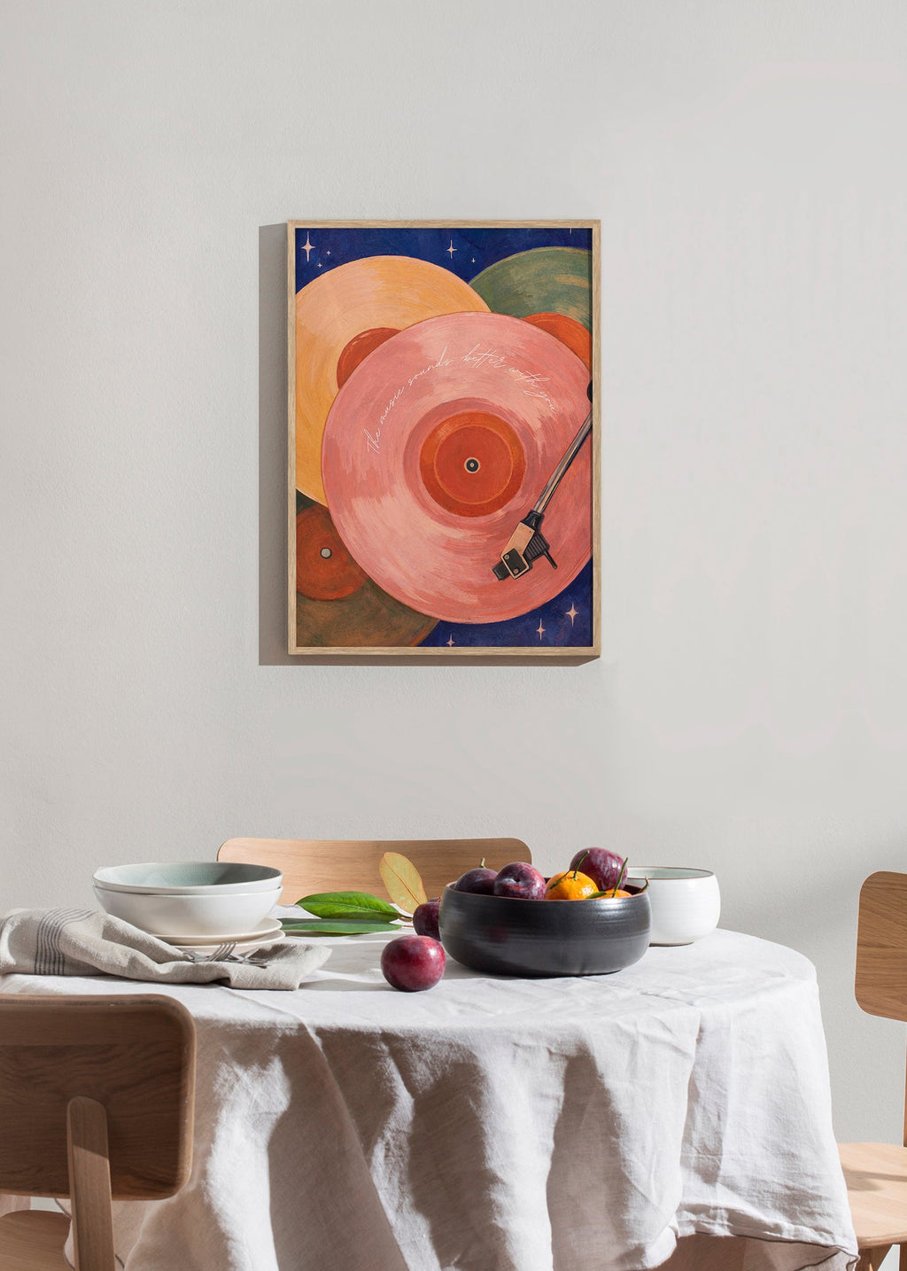 Pink vinyl illustration with turntable arm