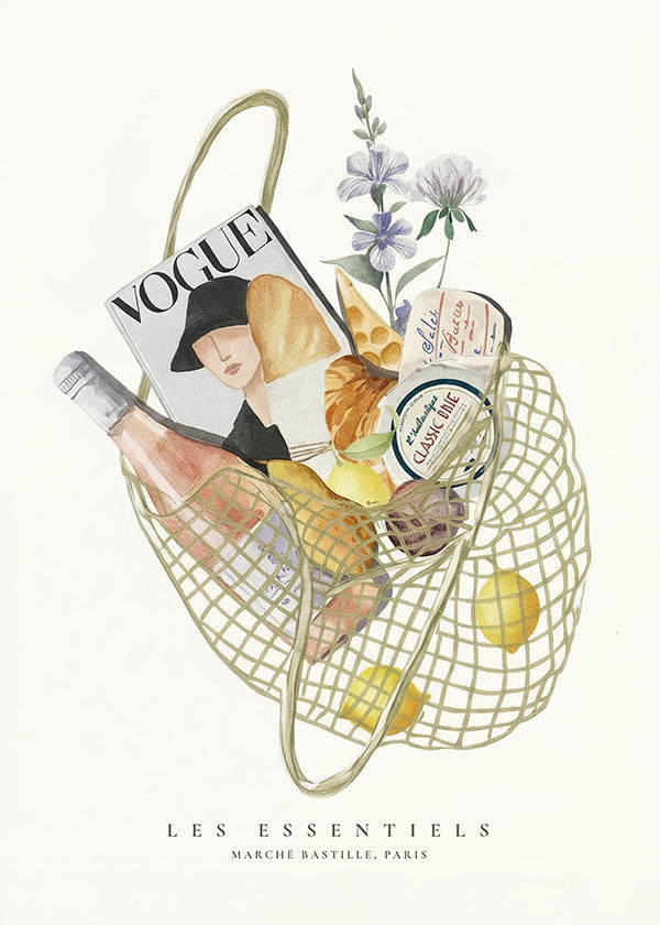 Kitchen art: illustrated market bag
