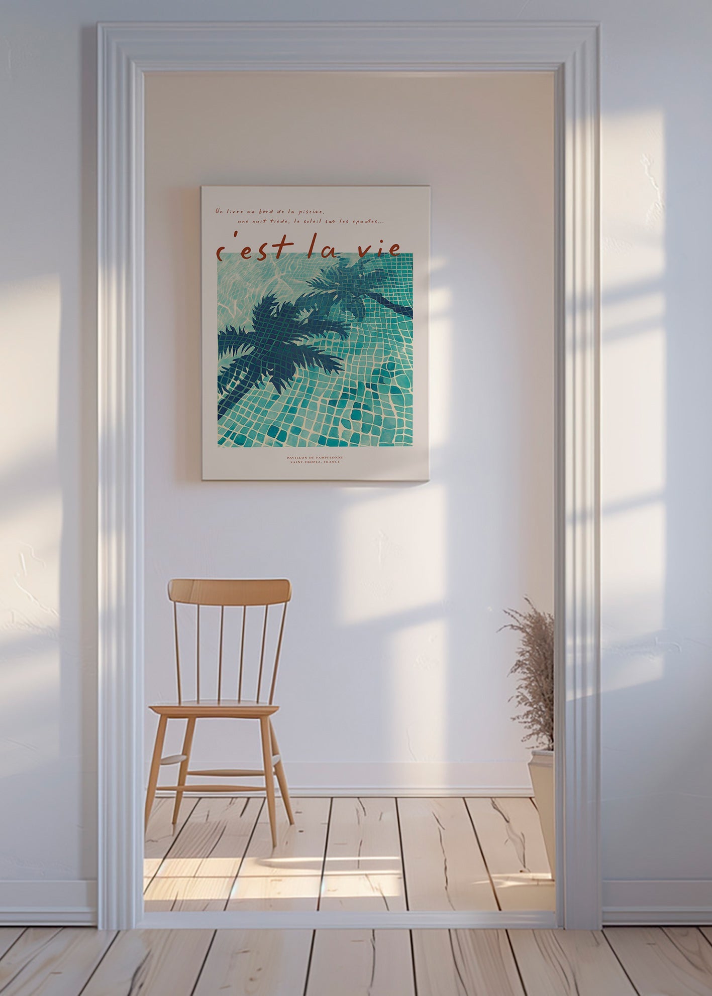 Pool illustration with palm shadows