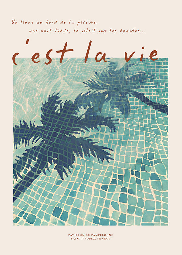 Pool illustration with palm shadows