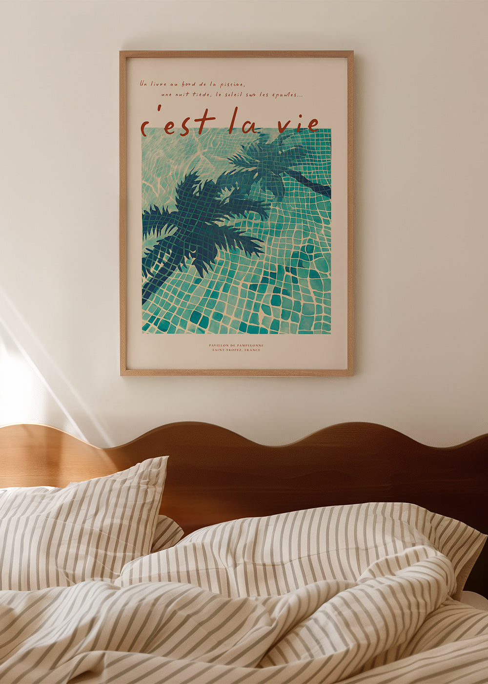 Pool illustration with palm shadows