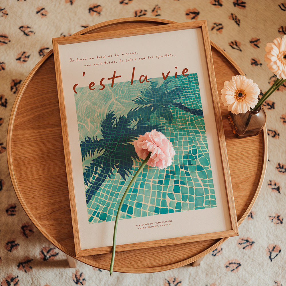 Pool illustration with palm shadows
