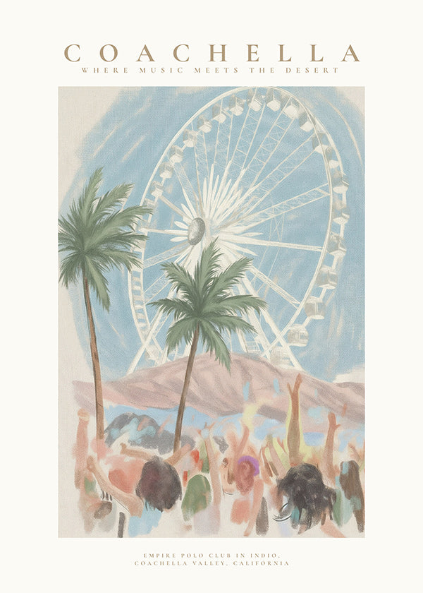 Coachella illustration with ferris wheel and palms