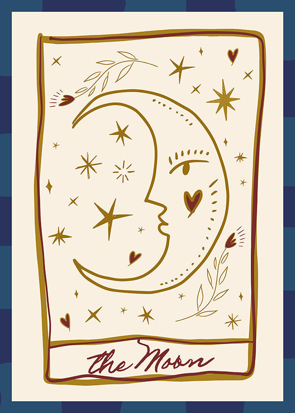 Illustration: moon face and scattered stars
