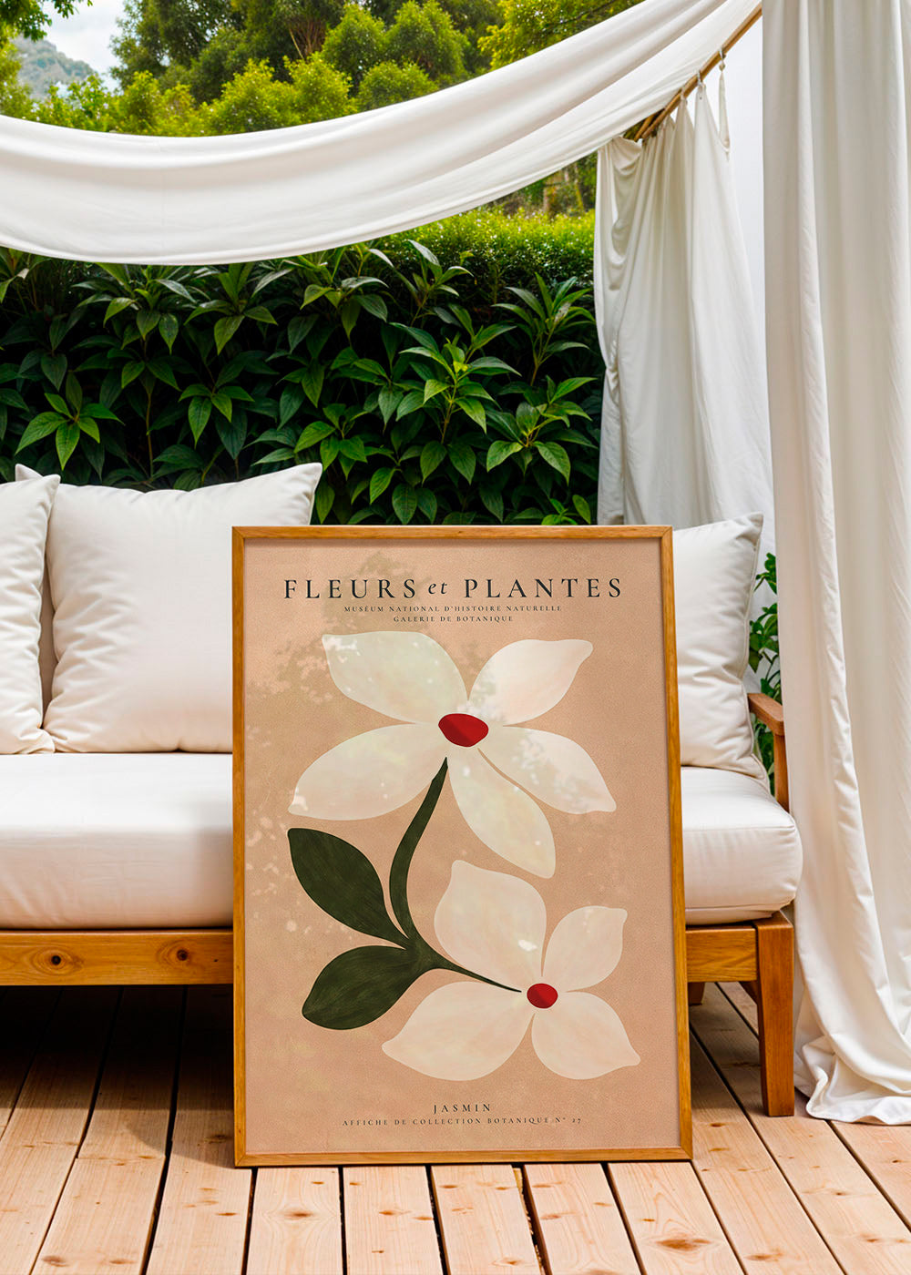 Botanical print jasmine on beige background