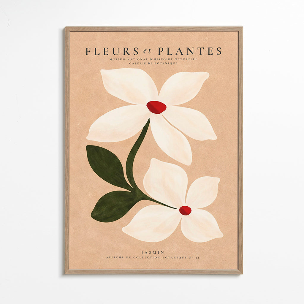 Botanical print jasmine on beige background