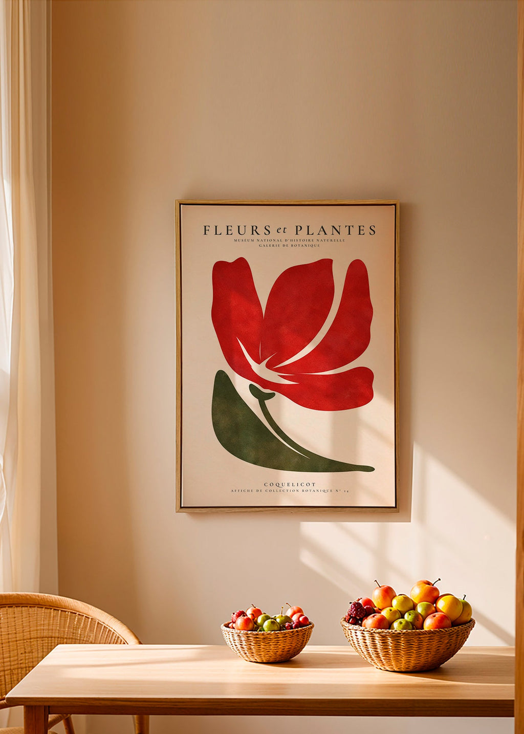Botanical print featuring a stylized red poppy