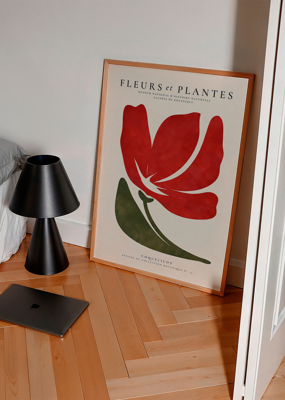 Botanical print featuring a stylized red poppy