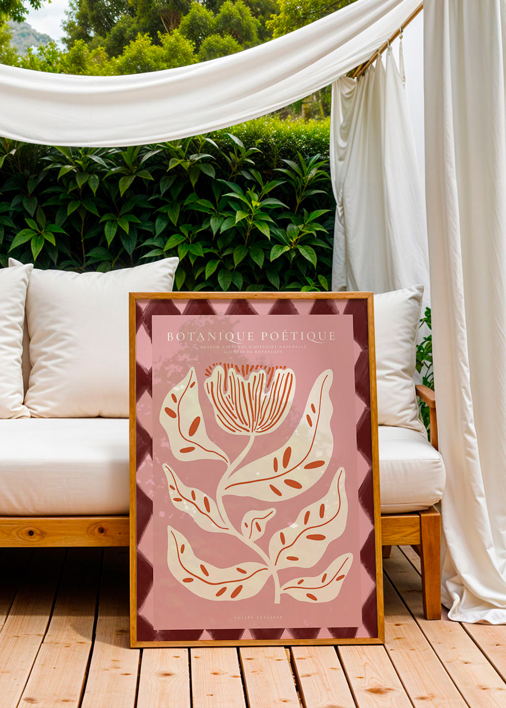 Botanical print with stylized rose flower