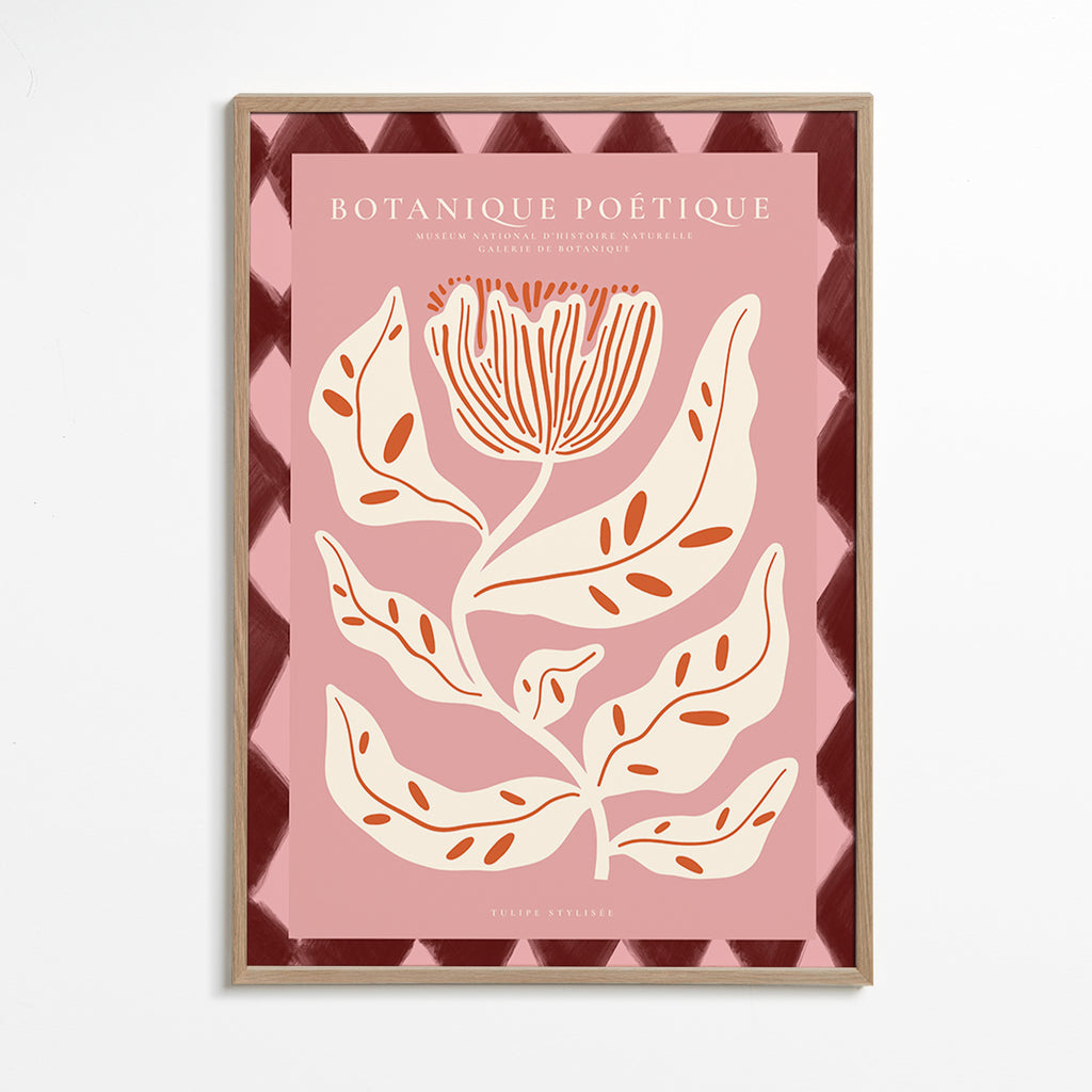 Botanical print with stylized rose flower