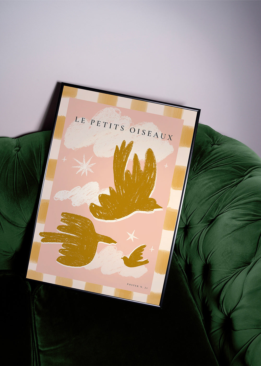 Golden birds illustration on pink