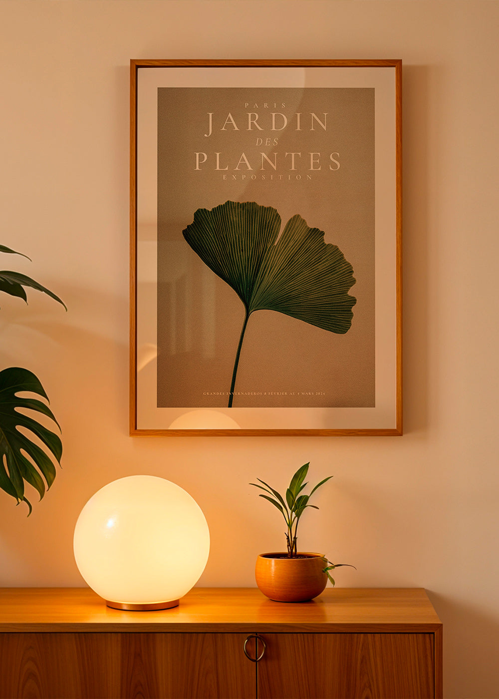 Botanical print featuring a ginkgo leaf and classic typography