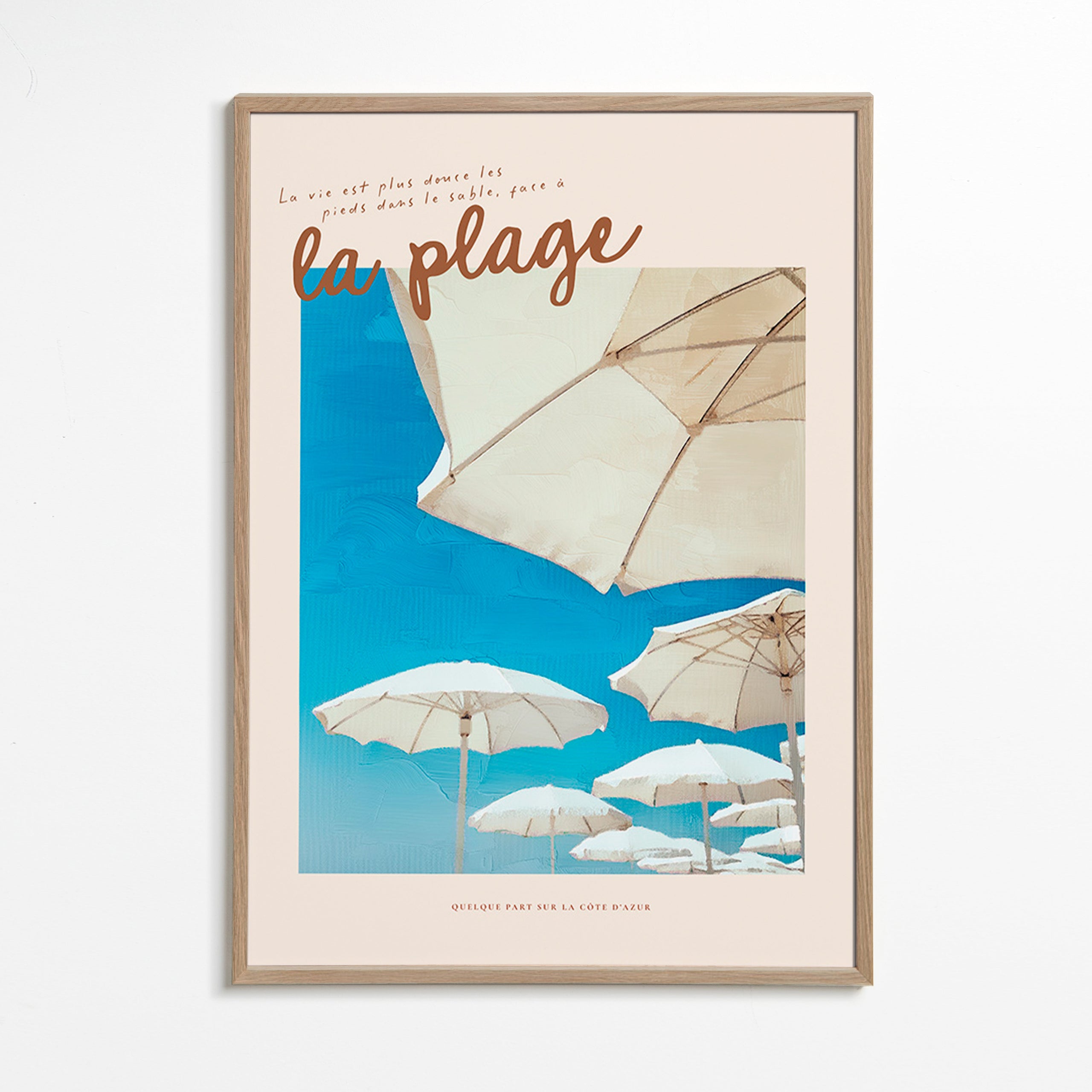 Coastal landscape art with parasols