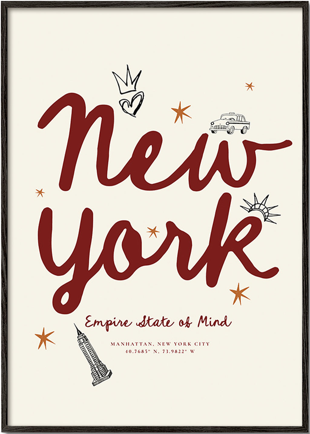 Travel poster New York with burgundy lettering