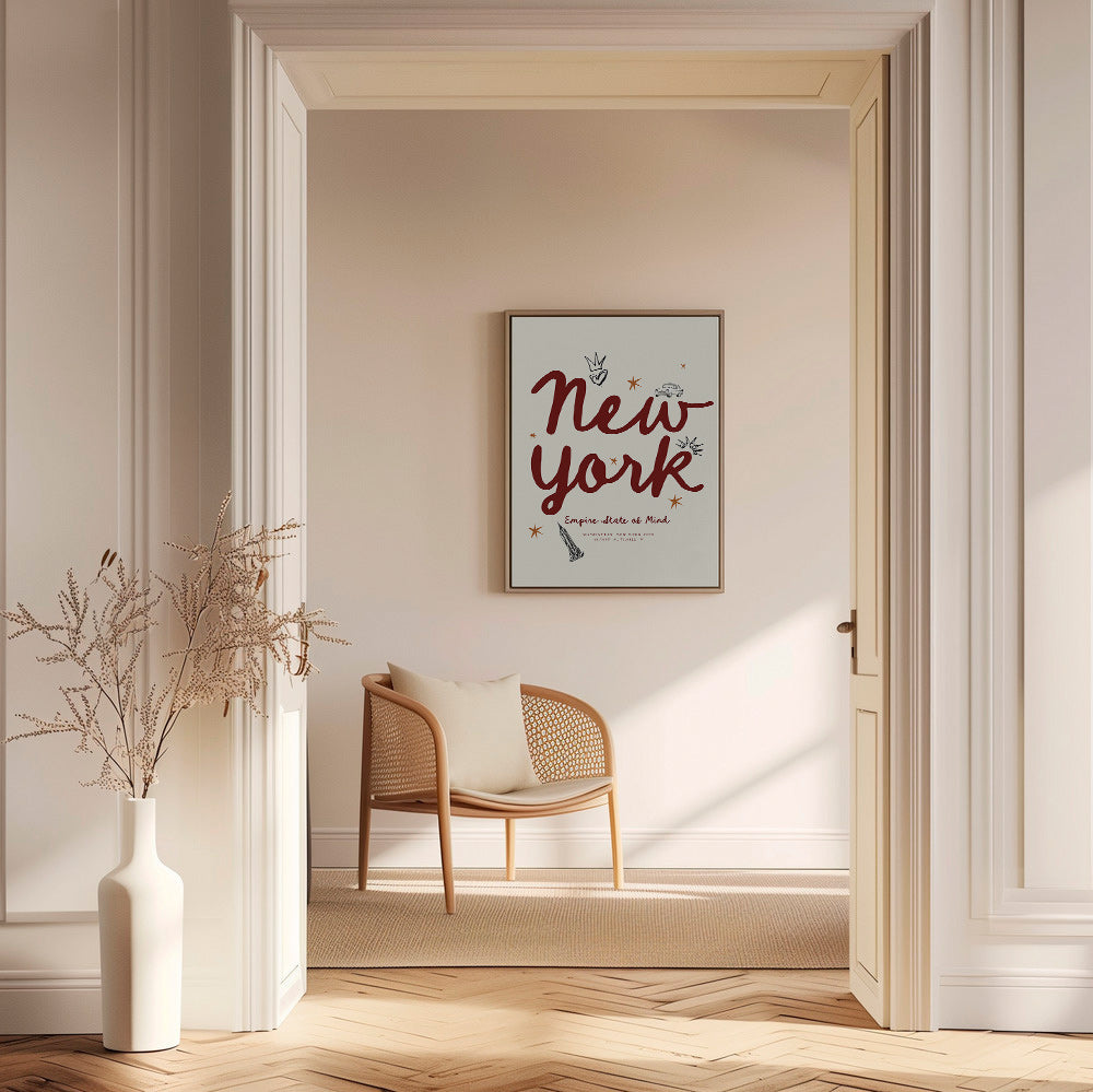 Travel poster New York with burgundy lettering
