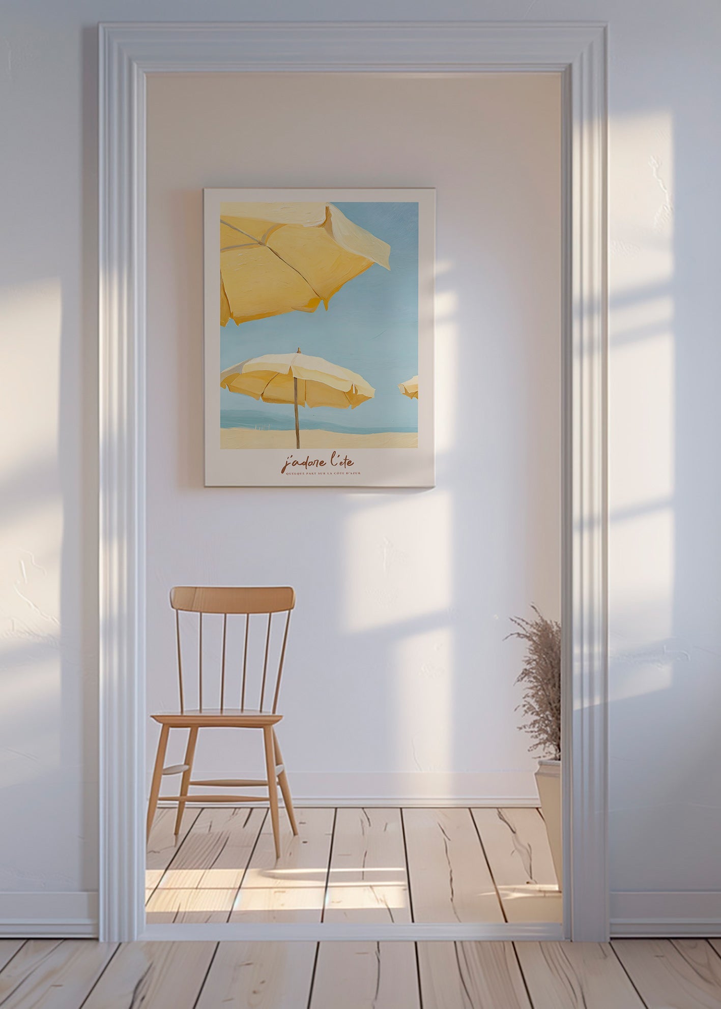 Landscape art with yellow parasols