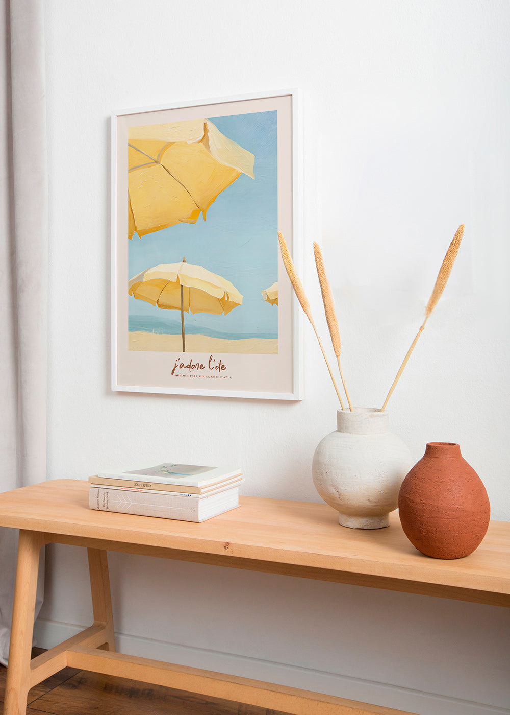 Landscape art with yellow parasols