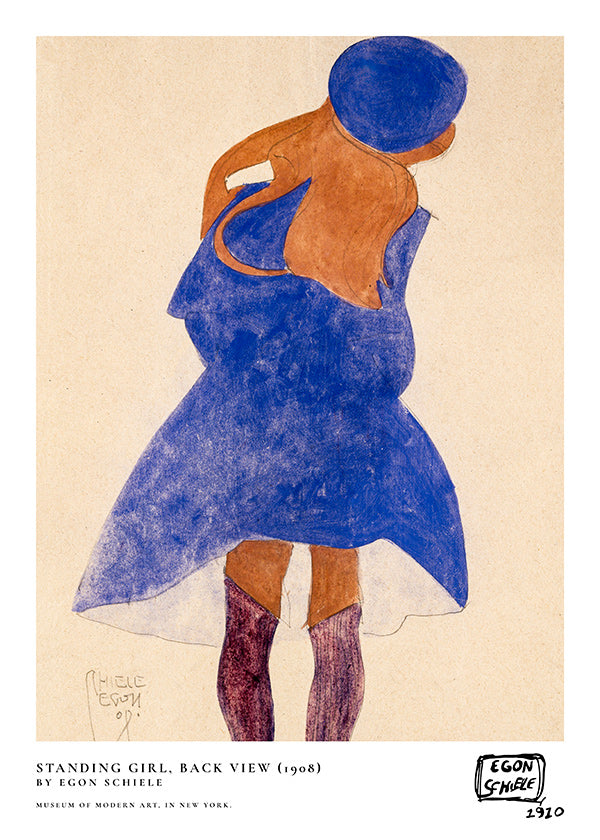 Illustration: female figure back view in blue