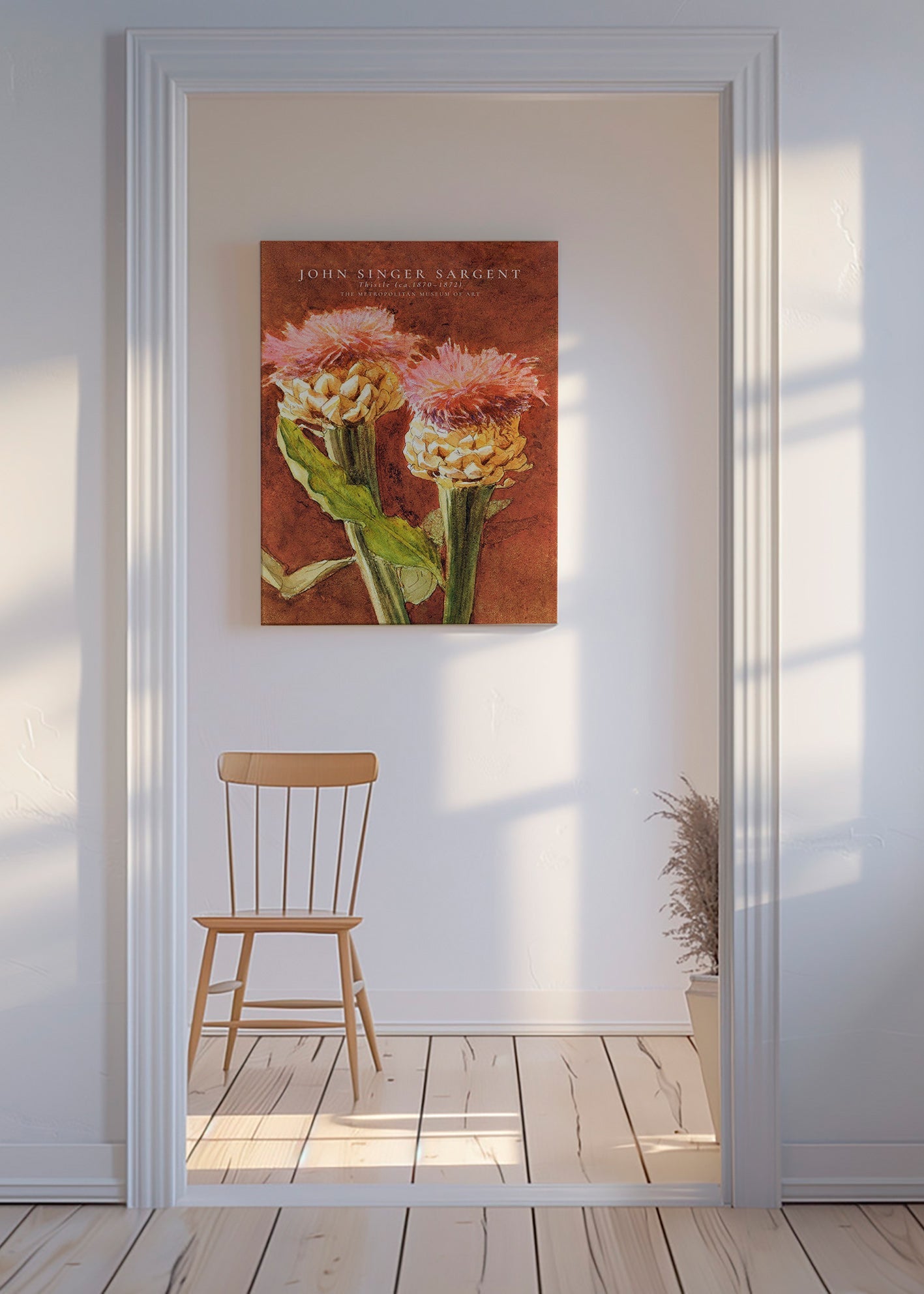 Botanical print: pink thistles