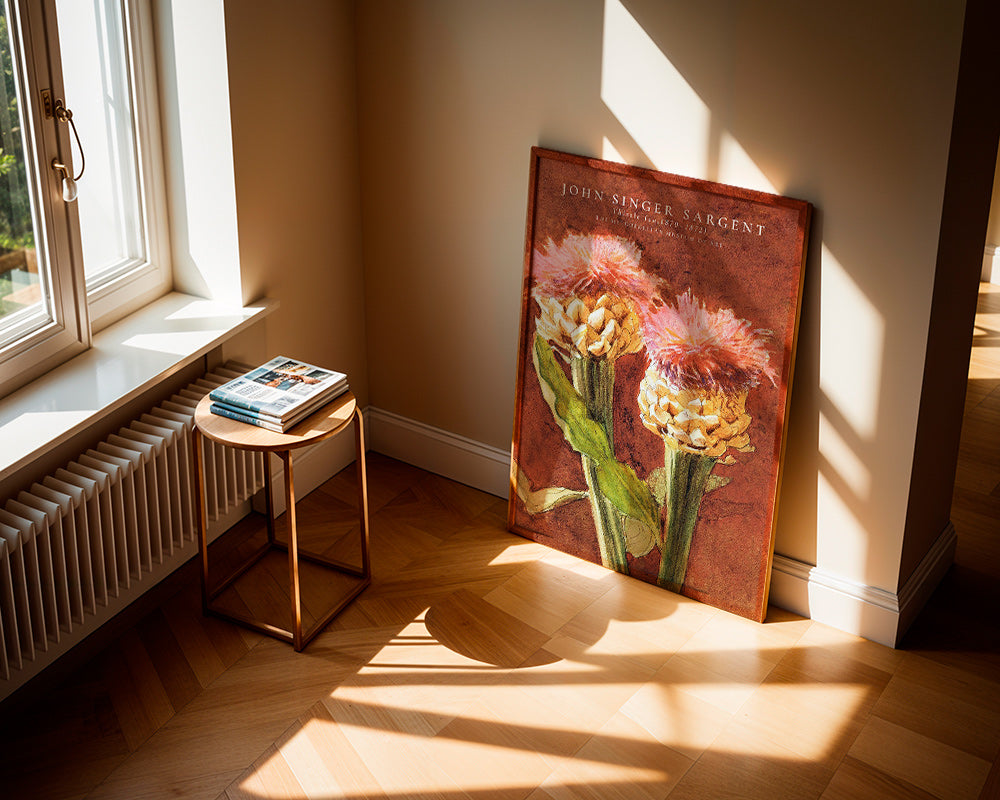 Botanical print: pink thistles