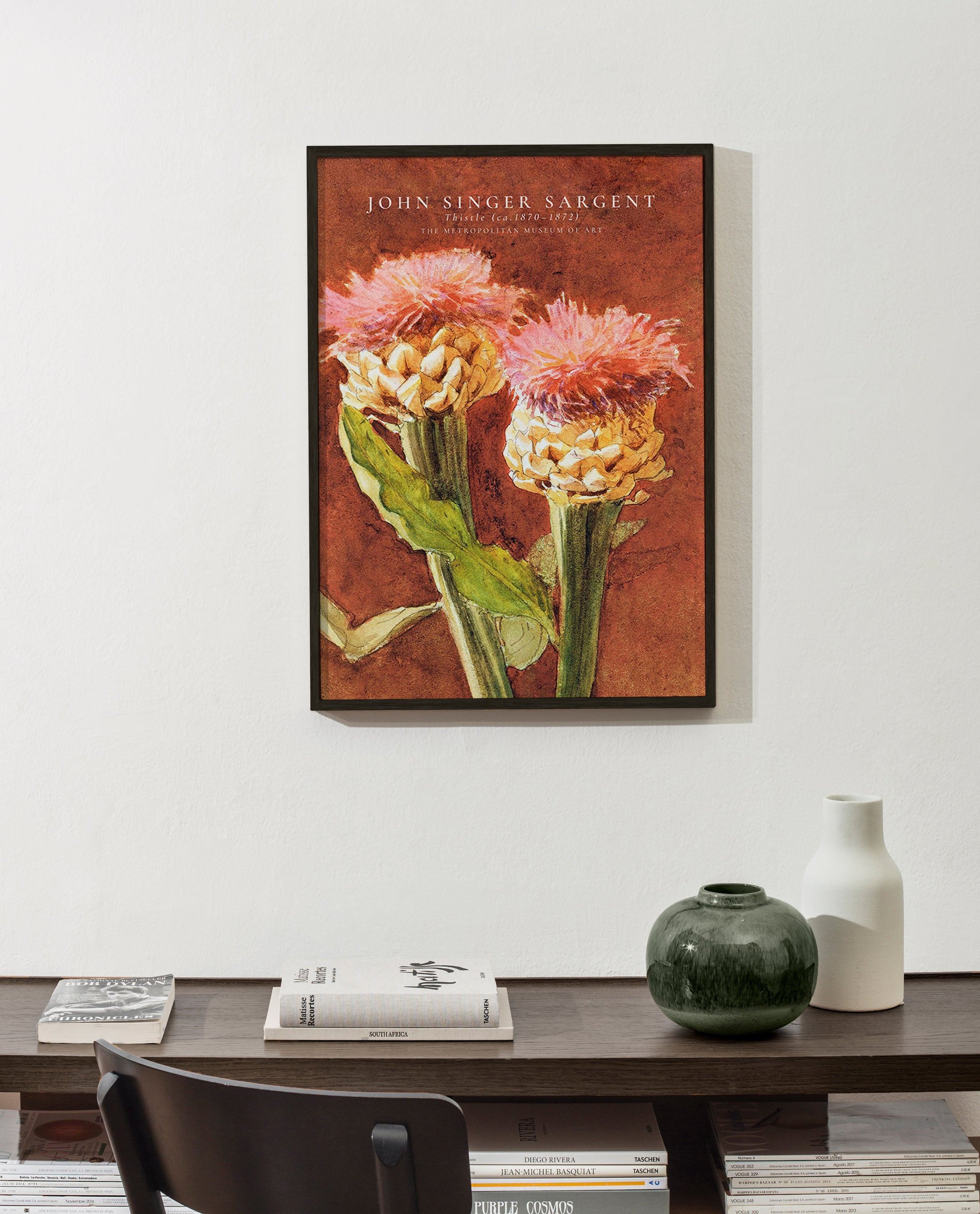 Botanical print: pink thistles