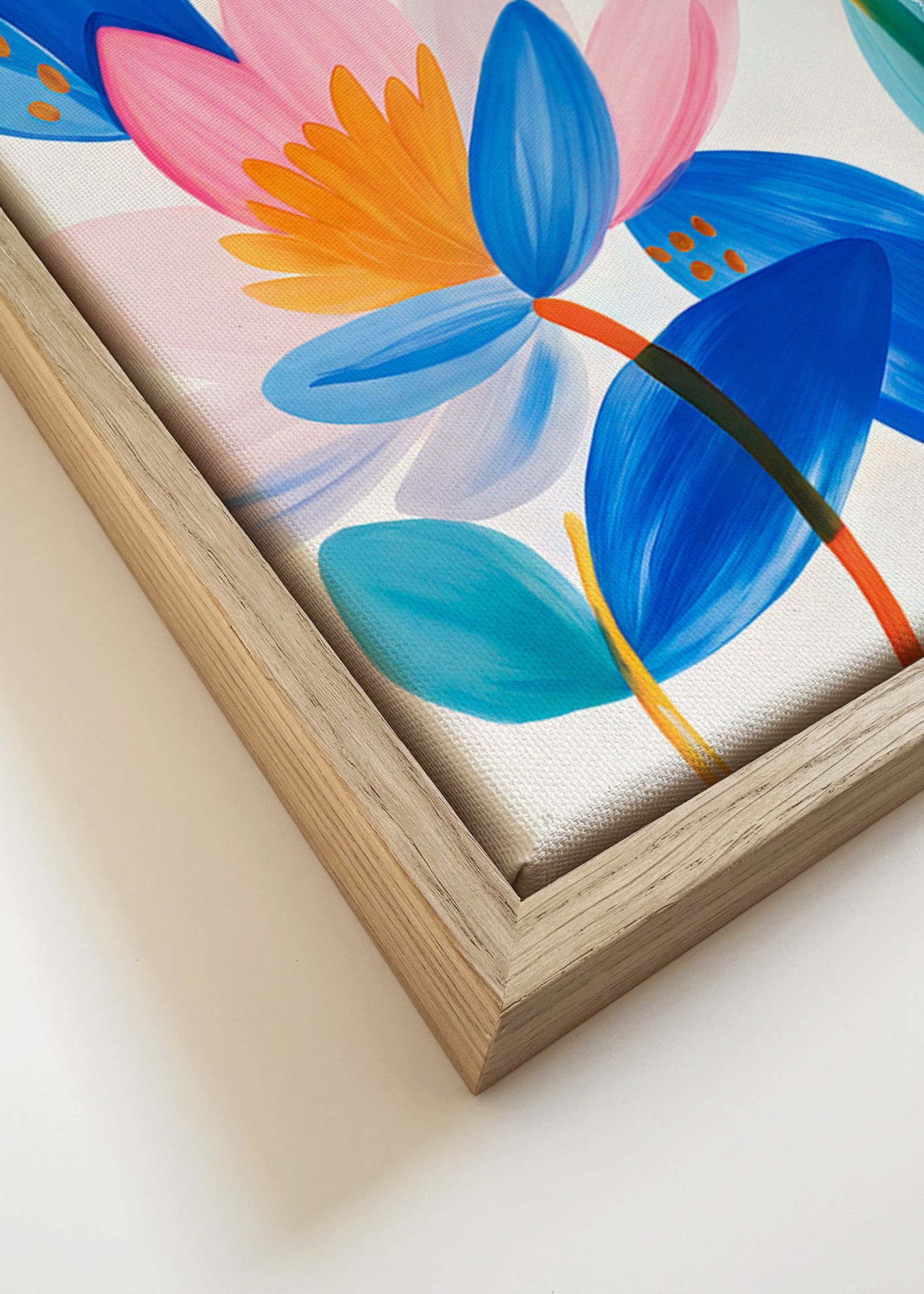 Botanical print pink and blue blooms