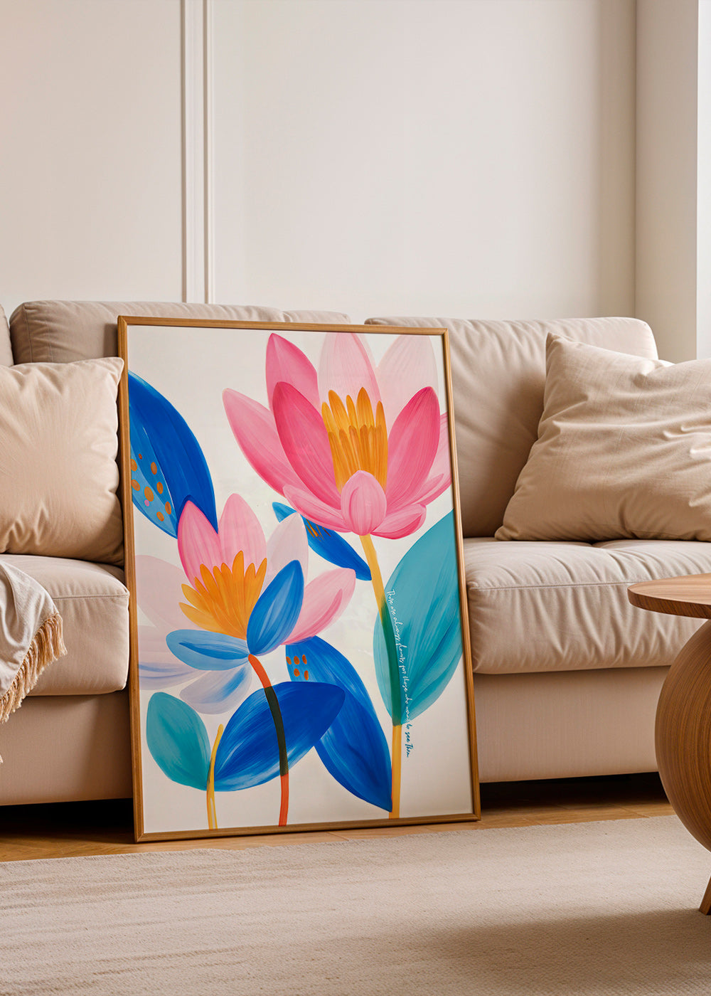 Botanical print pink and blue blooms