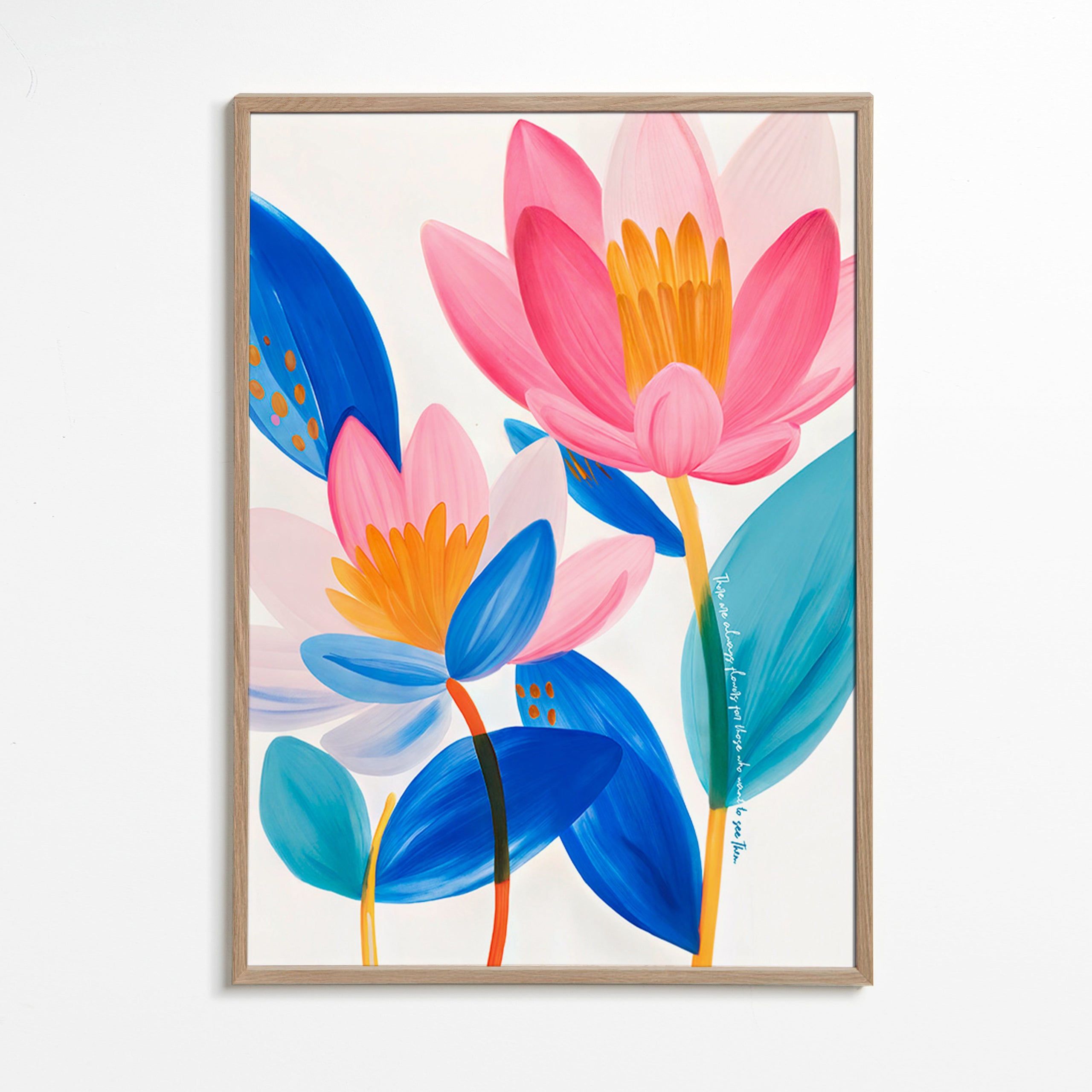 Botanical print pink and blue blooms