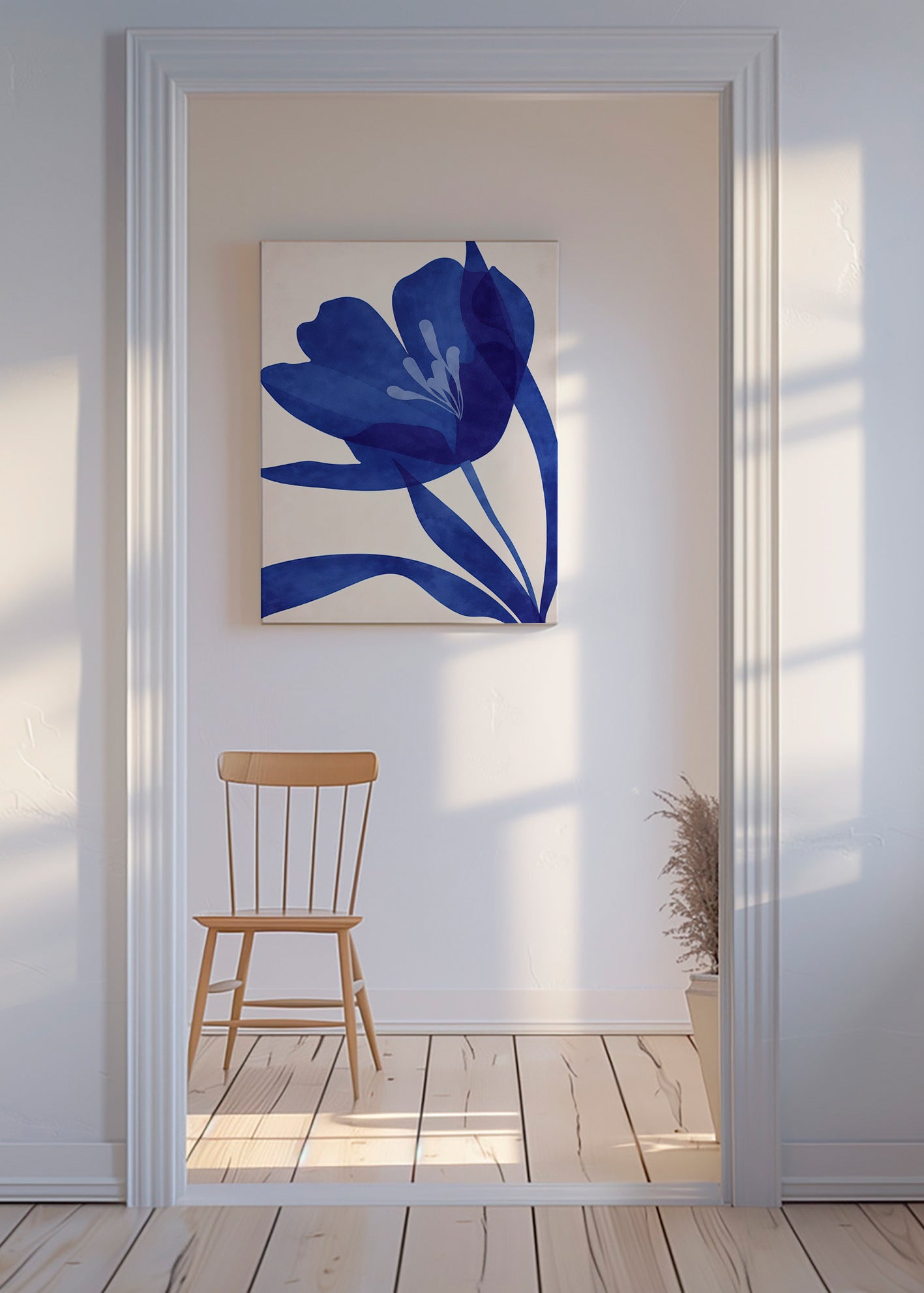 Botanical print deep blue floral study