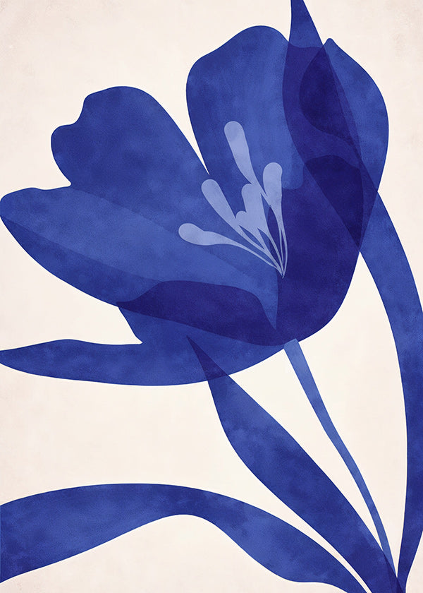 Botanical print deep blue floral study