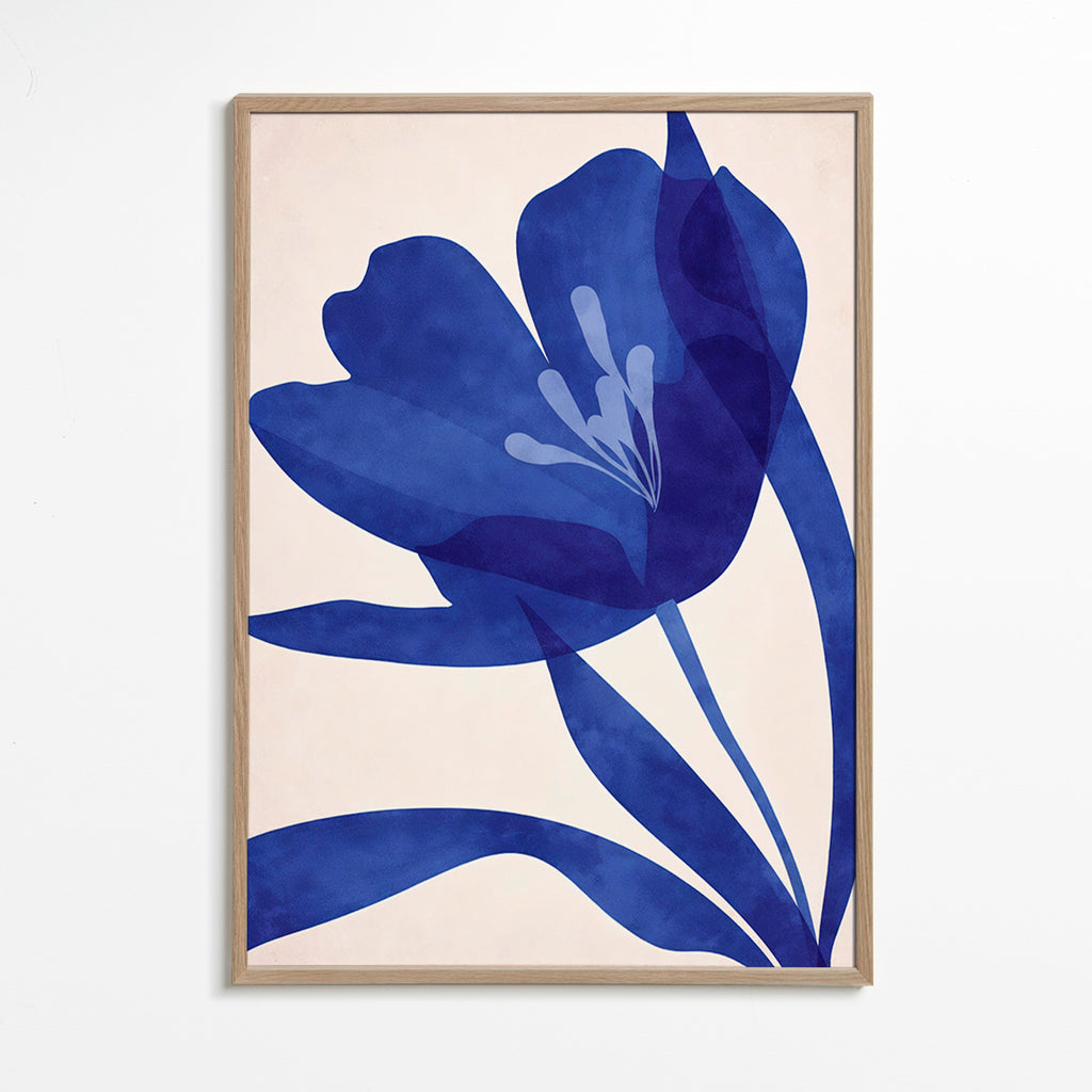 Botanical print deep blue floral study