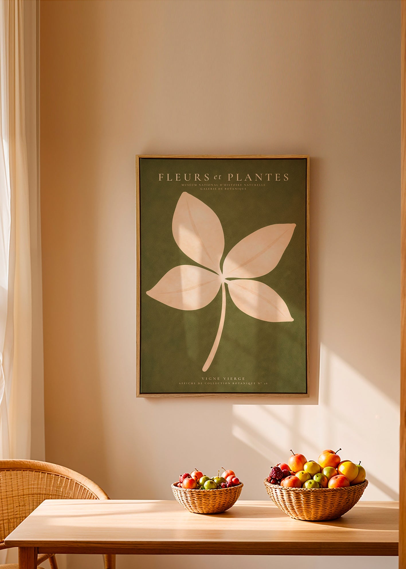 Botanical print: cream leaf on green field