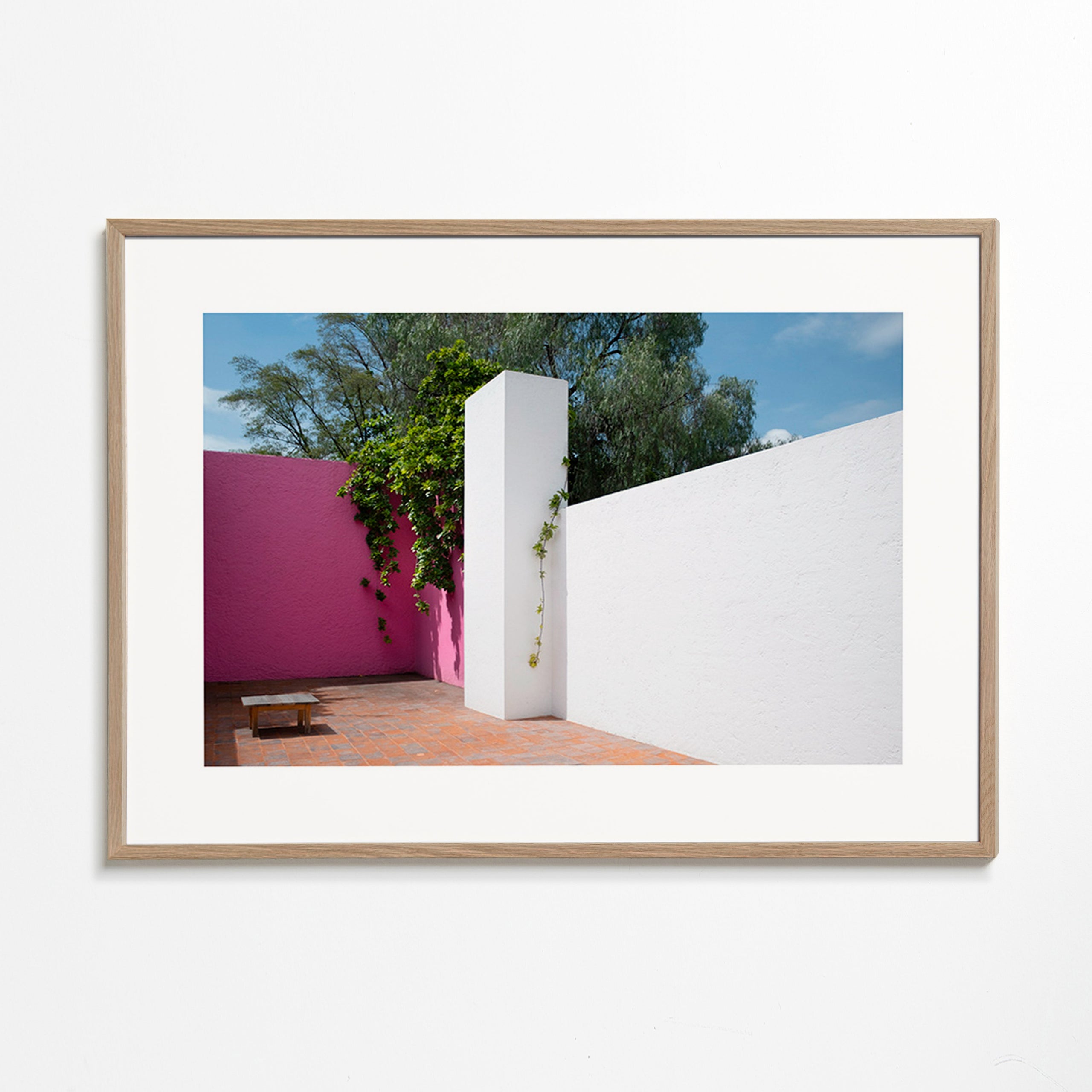 Minimalist design courtyard in pink and white