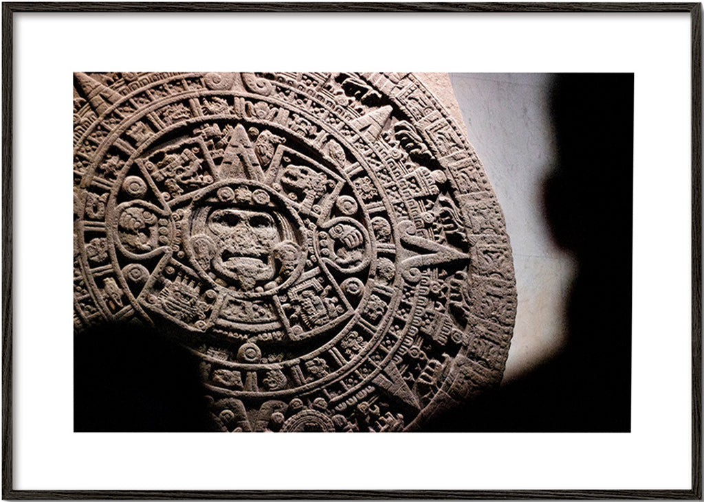 Aztec calendar photograph in relief