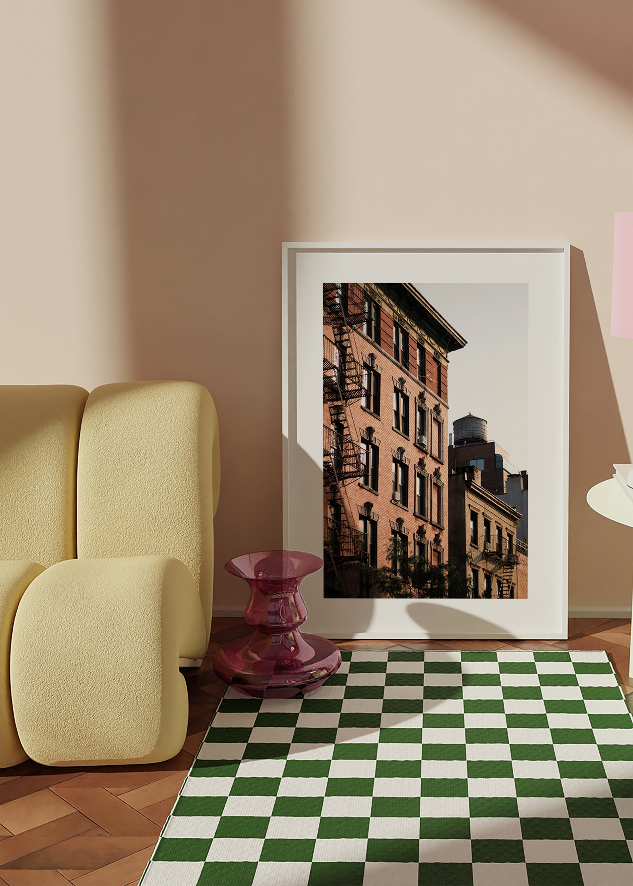 Urban façade photograph with fire escape
