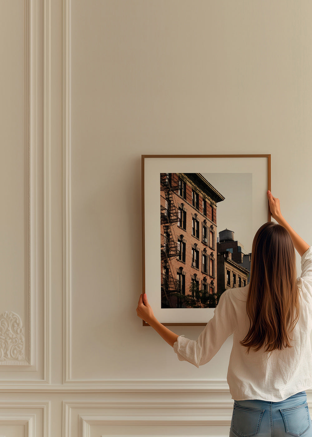 Urban façade photograph with fire escape