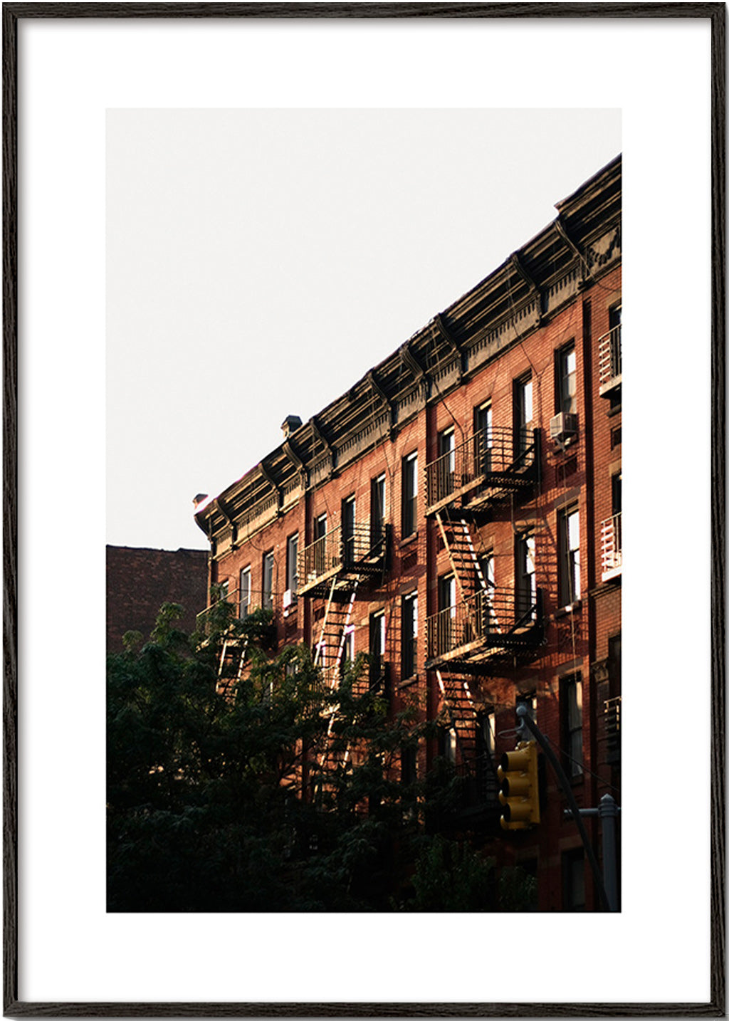 City print of brick facades and fire escapes