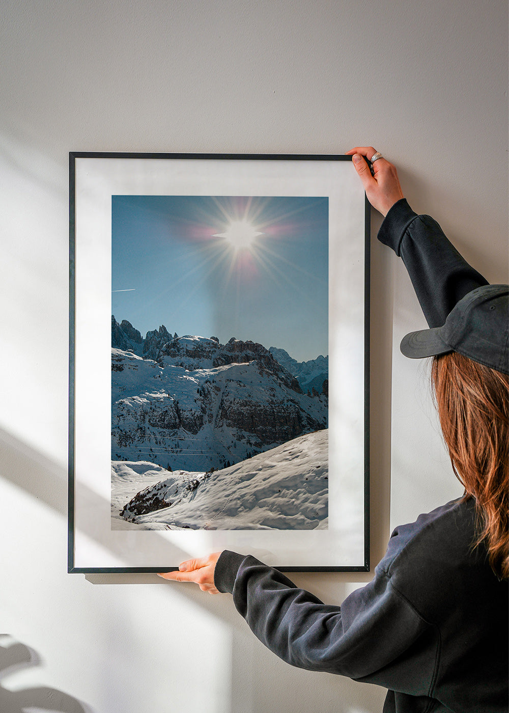 Landscape art: snowy peaks under bright sun