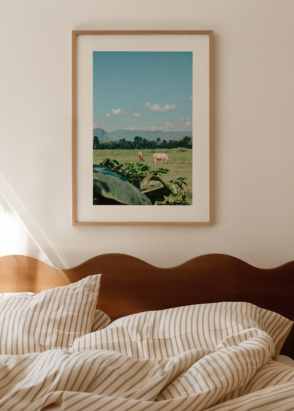 Landscape art: field with cows under wide sky