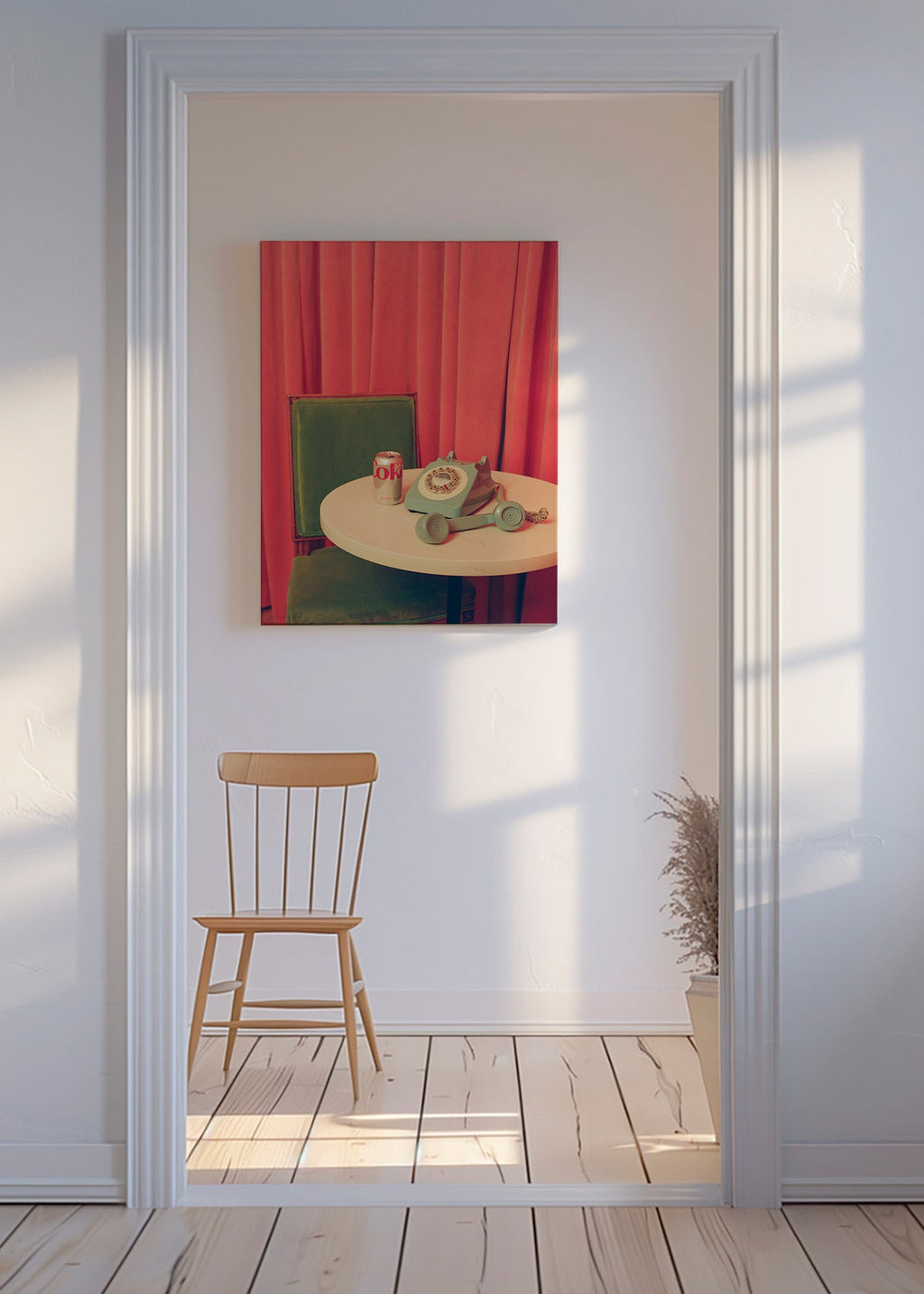 Cuadro vintage con teléfono retro sobre mesa – Canvas