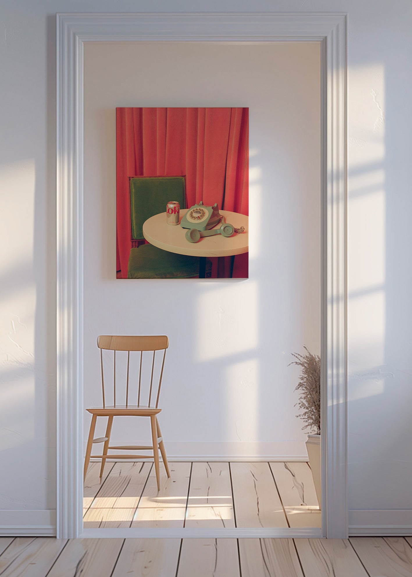 Cuadro vintage con teléfono retro sobre mesa – Canvas