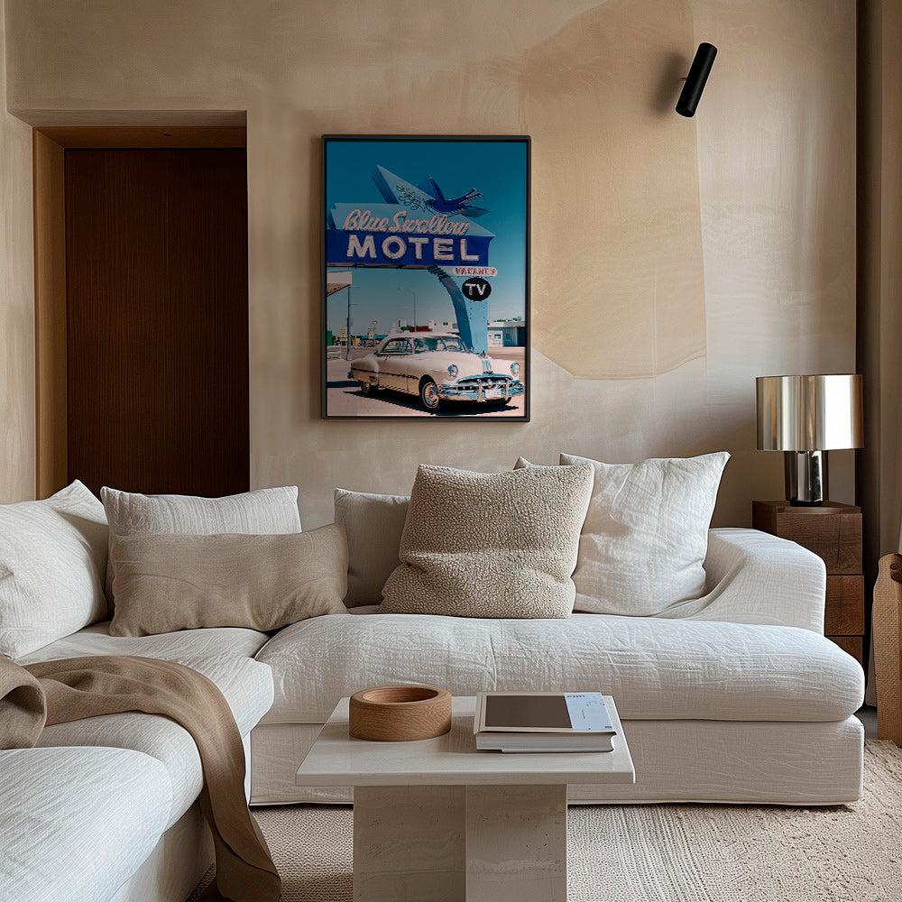 Cuadro vintage de motel y coche clásico – Canvas2