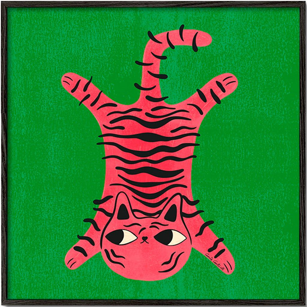 Cuadro gato rosa con rayas negras – Black Frame